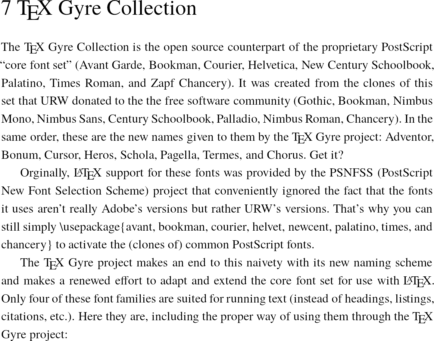 7 TeX Gyre Collection